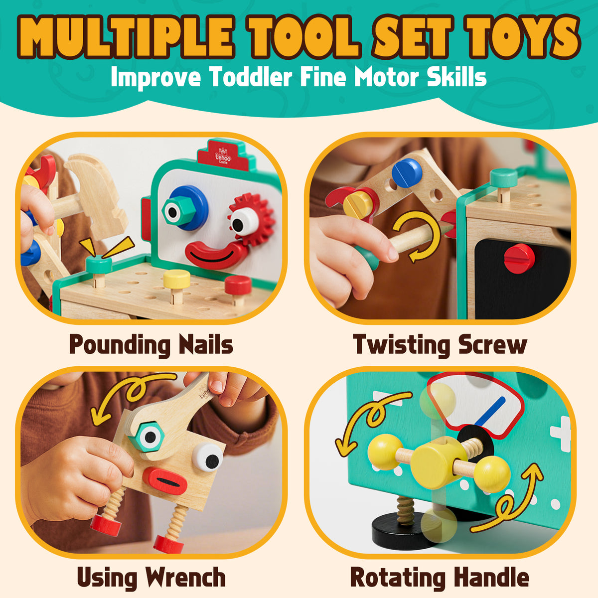 Kids Tool Bench Play Set - Kids Tool Set, Wooden Tool Set Construction Toy for Toddler, Pretend Play Kids Toys, STEM Montessori Toys for 3 4 5 6 7 8 Year Olds Boys