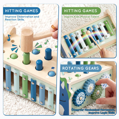 Montessori Toys for 1 Year Old, Wooden Montessori Learning Toys for Toddler, Hammering Pounding Toy with Xylophone, Dinosaur Toys, Wood Preschool Learning Fine Motor Skills Game