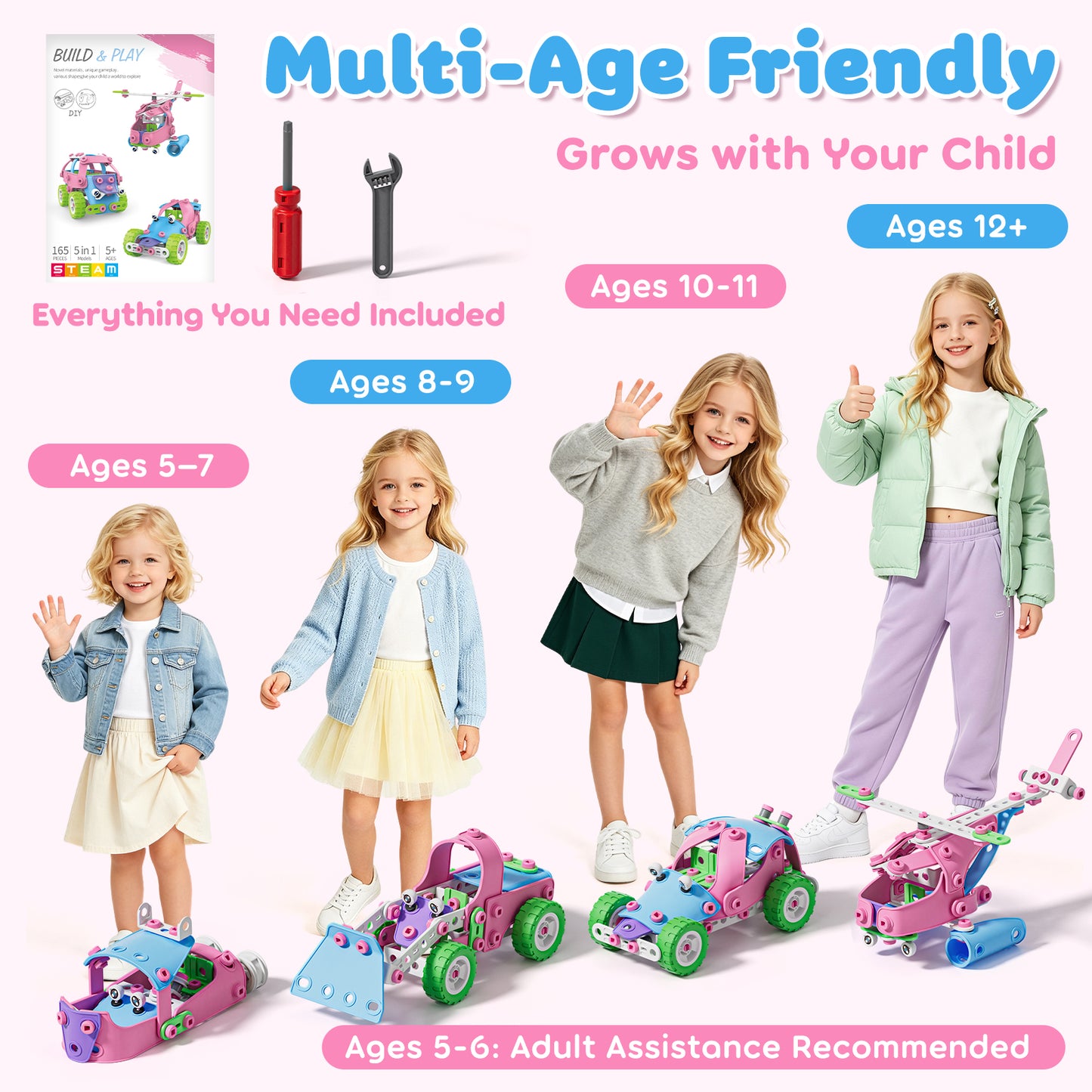 Building Blocks for Kids, STEM Toys for 3 4 5 6 7 8+ Year Old Boys Girls, Educational Construction Kits Games, Erector Set Creative Activities Games, Best Gifts for 3-8 Year Old Kids