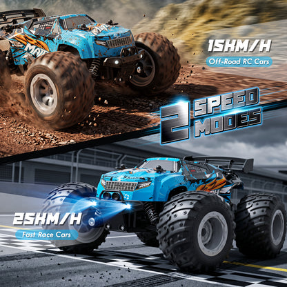 Remote Control Truck, 1:18 All Terrain Rc Truck High Speed Fast 15KM/H, RC Truck with 2.4Ghz & Light & 2 1200 mAH Batteries, Remote Control Car Toys for Boys 5 to 8 Years