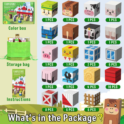 Magnetic Tiles, Farm 54PCS Magnetic Blocks, Magnetic Construction Toys for Toddler, Montessori Learning Toy for 3-6 Year Old Kids, Education Toys for Boys Girls