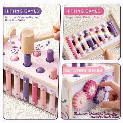 Montessori Toys for 1 Year Old, Wooden Montessori Learning Toys for Toddler, Hammering Pounding Toy with Xylophone, Unicorn Toys, Wood Preschool Learning Fine Motor Skills Game