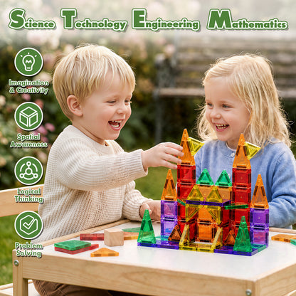 Mini Magnetic Tiles Travel Set with Metal Storage Box, 50PCS Magnetic Tiles, STEM Montessori Educational Toy for Boys Girls, Magnetic Construction Toys for 4-8 Year Old Kids Gifts