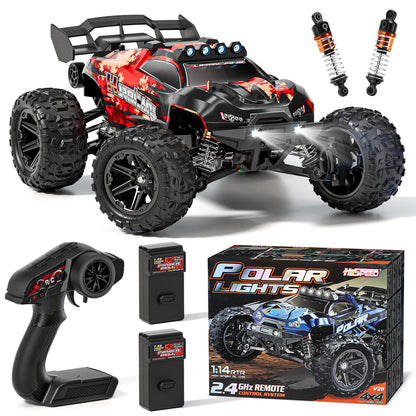 1:14 Scale All Terrain RC Car for Adults & Boys, Remote Control Truck 4WD 40KM/H High Speed, Hobby Grade Waterproof RC Car Toys with Cool Light & 2 Rechargeable Batteries, Best Gift for Boys & Adult
