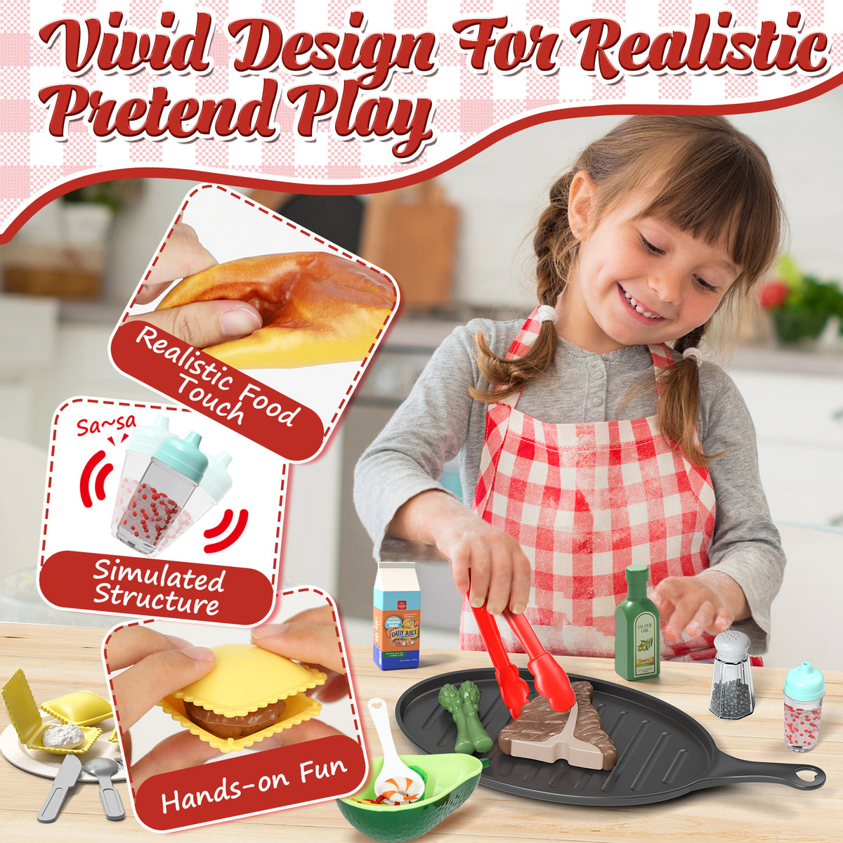 Pretend Play Food for Kids Kitchen - Cutting Toy Food with Storage Bag, Food Toys with Dumplings Steak, Fake Food with Bread Toy, Pretend Food, Play Kitchen Accessories, Boys Girls Gift