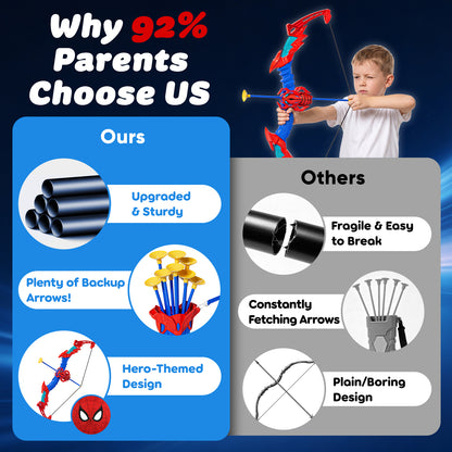 Bow and Arrow Set for Kids, Spider Toys for 5 Year Old Boys, LED Light Up Archery Toy Set with 10 Suction Cup Arrows, Target & Quive, Indoor and Outdoor Toys for Boys