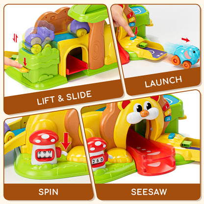 Toy for 1 Year Old, Toy Car for Boys, Lion Toy Car with Music & Light, 5 in 1 Lion Slide & Parking with 4 Mini Cars, Educational Toy for Toddler 1 2 3 Year Old Boys Girls Birthday Gift
