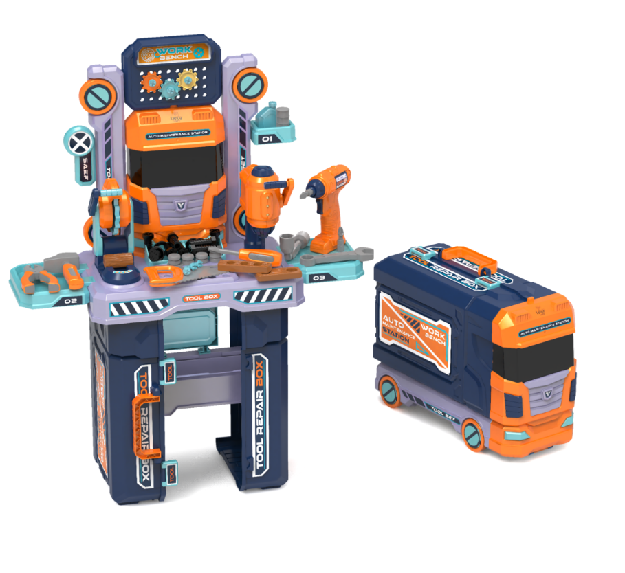 Kids Tool Bench Play Set, Foldable Kids Workbench with Realistic Tools & Electric Drill, Pretend Play Construction Toy, Kids Tool Sets for Boys Age 2-4