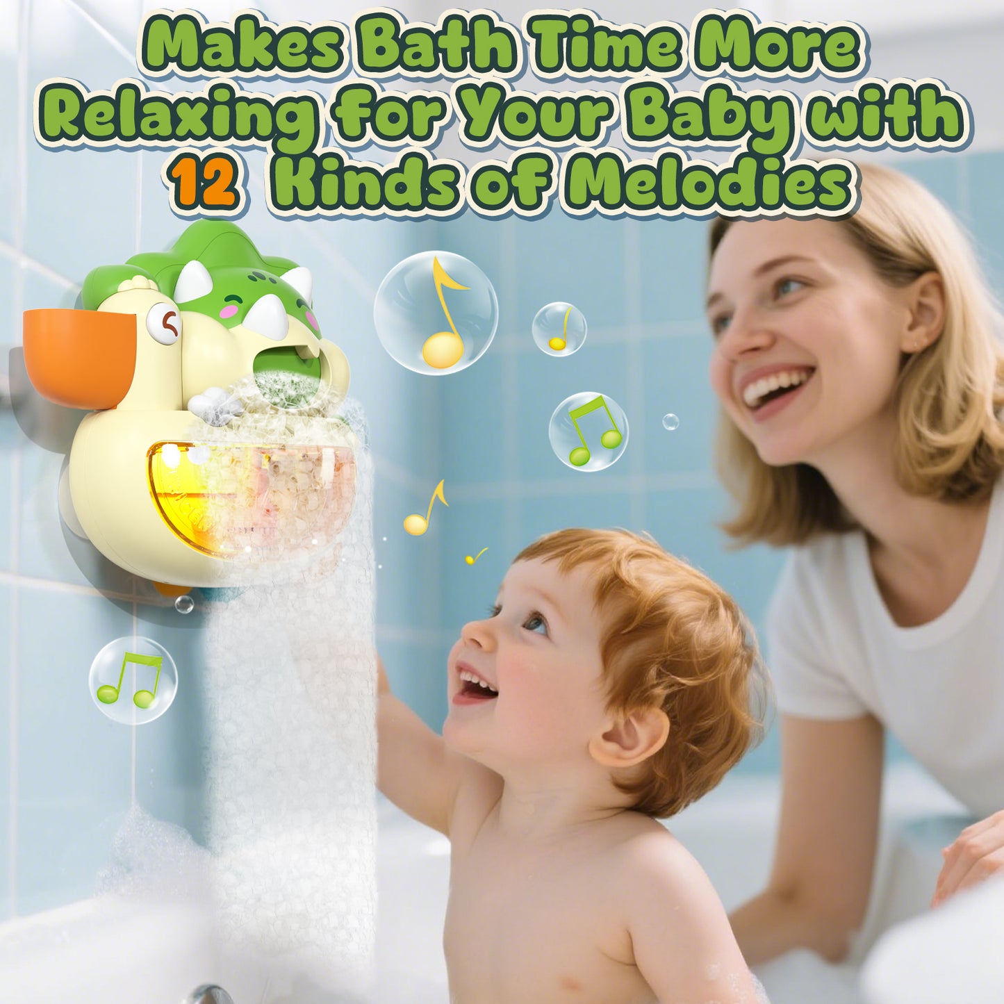 Baby Dinosaur Bath Toys,Toddler Bath Bubble Machine, Bathtub Toy Dinosaur, Bubble Maker with 12 Songs & 6 Color Lights, Bath Time Shower Bath Wall Toy for Boys Girls