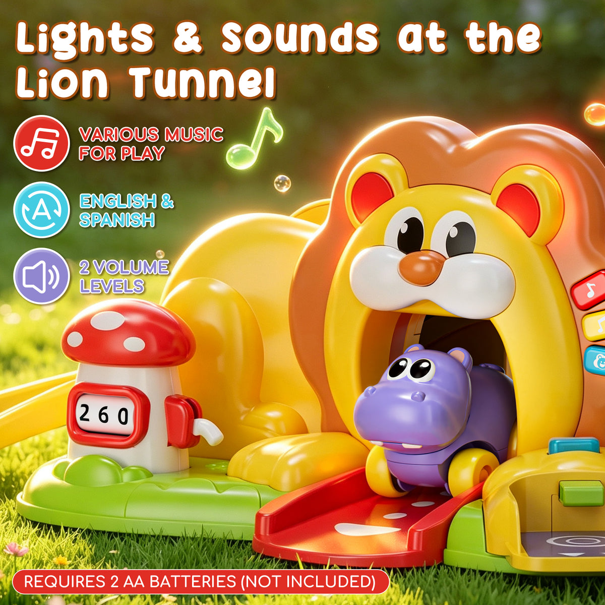 Toy for 1 Year Old, Toy Car for Boys, Lion Toy Car with Music & Light, 5 in 1 Lion Slide & Parking with 4 Mini Cars, Educational Toy for Toddler 1 2 3 Year Old Boys Girls Birthday Gift
