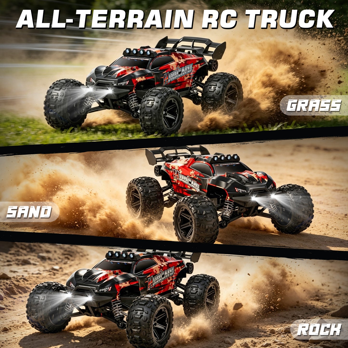 1:14 Scale All Terrain RC Car for Adults & Boys, Remote Control Truck 4WD 40KM/H High Speed, Hobby Grade Waterproof RC Car Toys with Cool Light & 2 Rechargeable Batteries, Best Gift for Boys & Adult