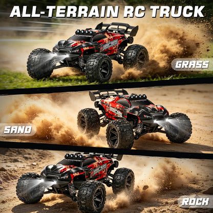 1:14 Scale All Terrain RC Car for Adults & Boys, Remote Control Truck 4WD 40KM/H High Speed, Hobby Grade Waterproof RC Car Toys with Cool Light & 2 Rechargeable Batteries, Best Gift for Boys & Adult