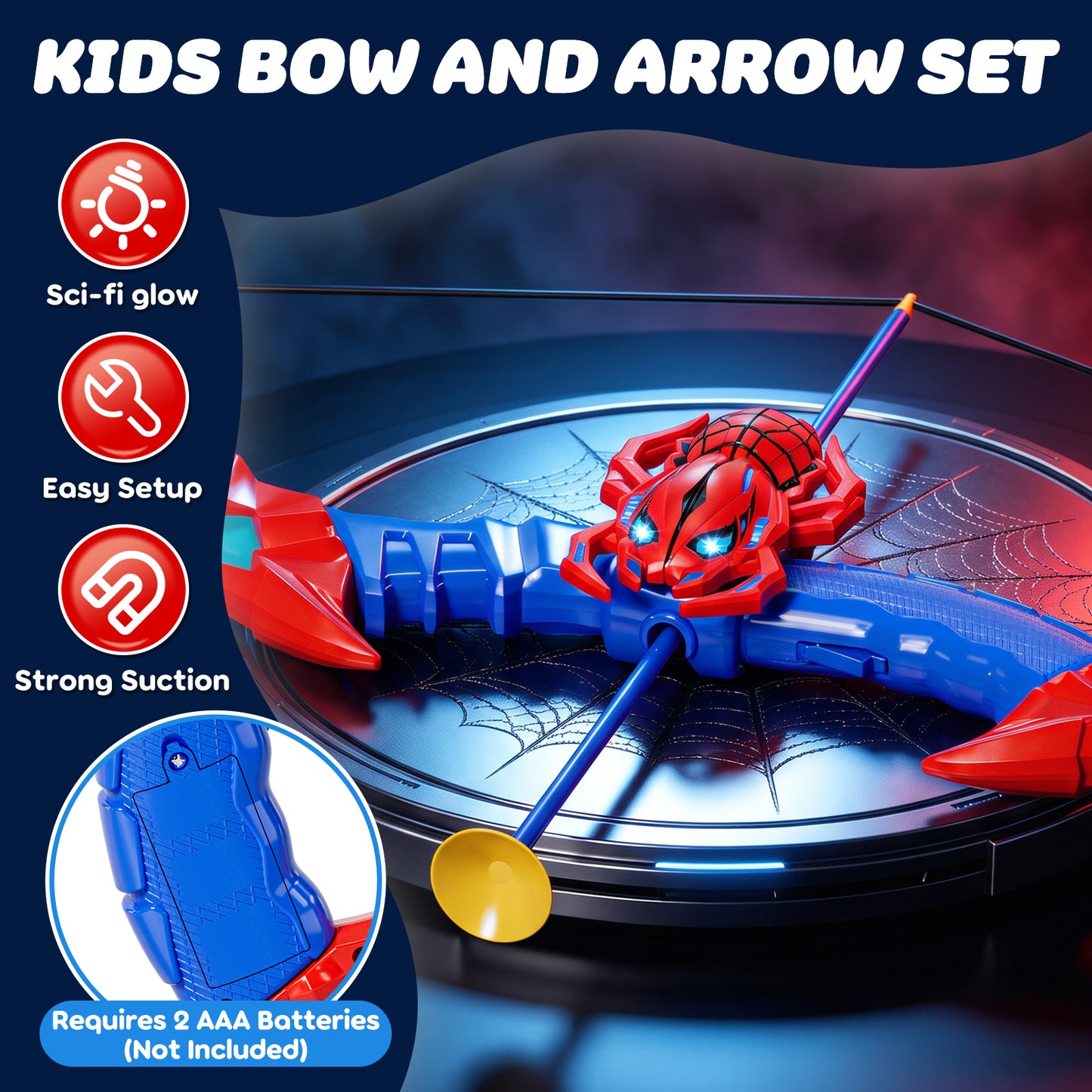 Bow and Arrow Set for Kids, Spider Toys for 5 Year Old Boys, LED Light Up Archery Toy Set with 10 Suction Cup Arrows, Target & Quive, Indoor and Outdoor Toys for Boys