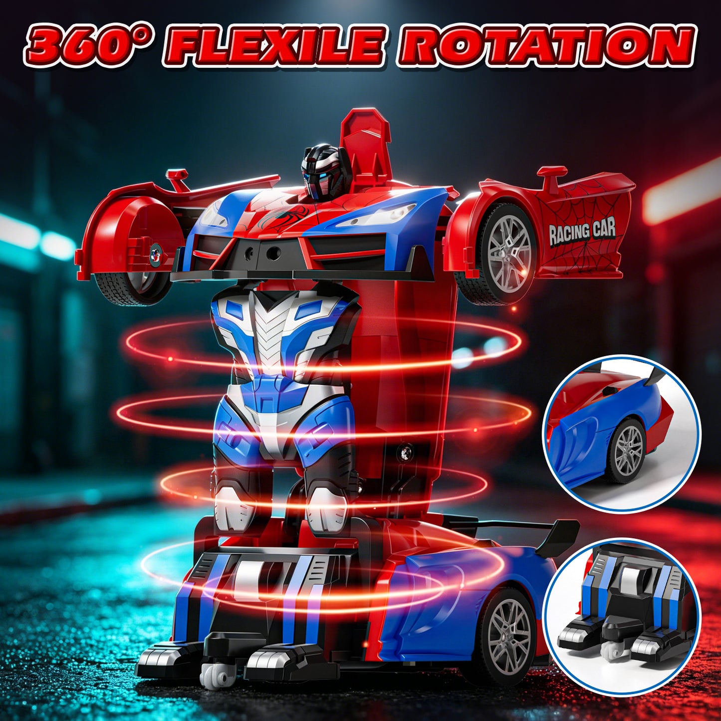 Remote Control Car - Transform Spider Car Toy, One Button Deformation to Robot with Light, 2.4Ghz Remote Control Car with 360° Rotating, Police Car Toy for 3 6 Years Boys