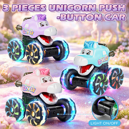 3 Pack Monster Truck Toys, Toy Truck with Flashing LED Wheels, Dinosaur Toys, Toddler Toy Car, Press & Go Cars, Toddler Toys 1-3 for Boys Birthday Gift