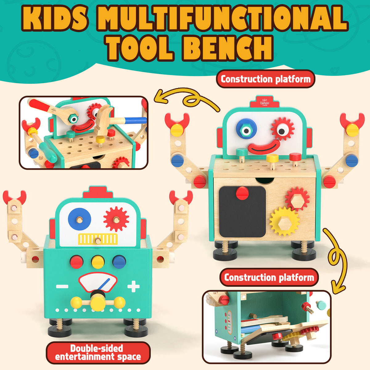 Kids Tool Bench Play Set - Kids Tool Set, Wooden Tool Set Construction Toy for Toddler, Pretend Play Kids Toys, STEM Montessori Toys for 3 4 5 6 7 8 Year Olds Boys