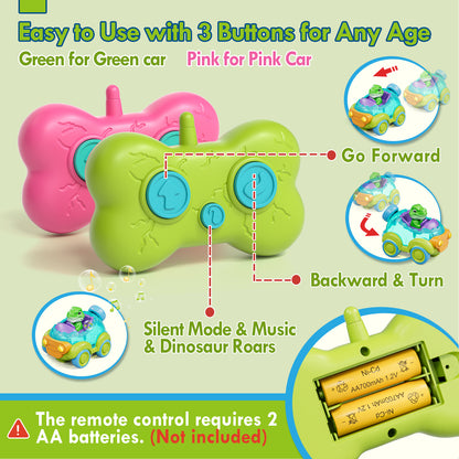 Remote Control Car for Toddlers, Rechargeable RC Cars for Toddler Toys 2-3, Dinosaur Toys for Ages 2-4 with Lights & Music, 2 3 4 Year Old Boy Toys - 2 Pack