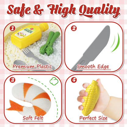 Pretend Play Food for Kids Kitchen - Cutting Toy Food with Storage Bag, Food Toys with Dumplings Steak, Fake Food with Bread Toy, Pretend Food, Play Kitchen Accessories, Boys Girls Gift