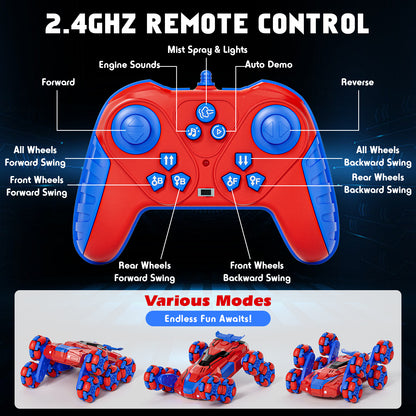 Remote Control Car, 8WD RC Car Toys for Boys, 2.4Ghz RC Car with Light & Spray, Transform Drift RC Stunt Cars Toys for Boys 5 6 7 8 9 10 Years, RC Cars for Boy Outdoor Toys Birthday Gift