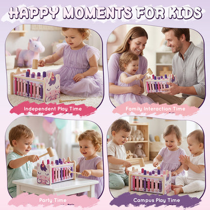 Montessori Toys for 1 Year Old, Wooden Montessori Learning Toys for Toddler, Hammering Pounding Toy with Xylophone, Unicorn Toys, Wood Preschool Learning Fine Motor Skills Game
