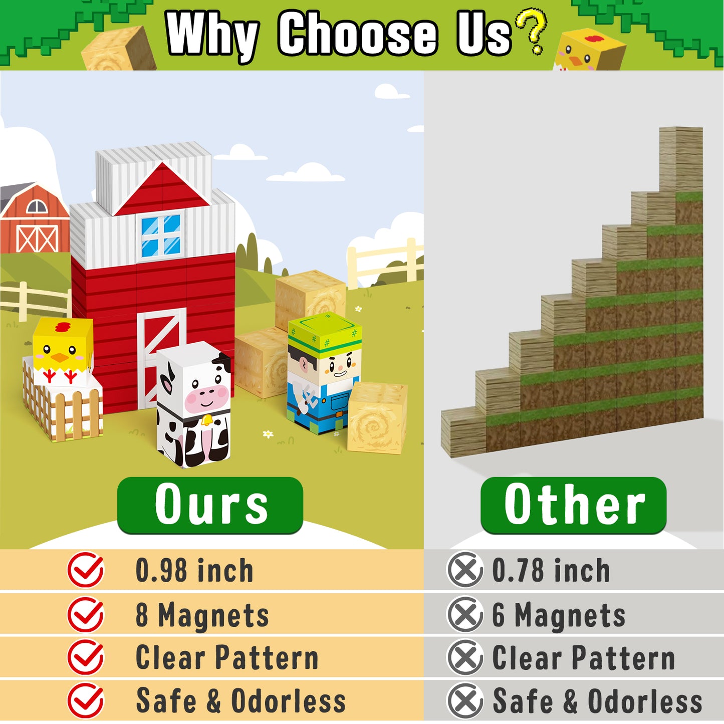 Magnetic Tiles, Farm 54PCS Magnetic Blocks, Magnetic Construction Toys for Toddler, Montessori Learning Toy for 3-6 Year Old Kids, Education Toys for Boys Girls