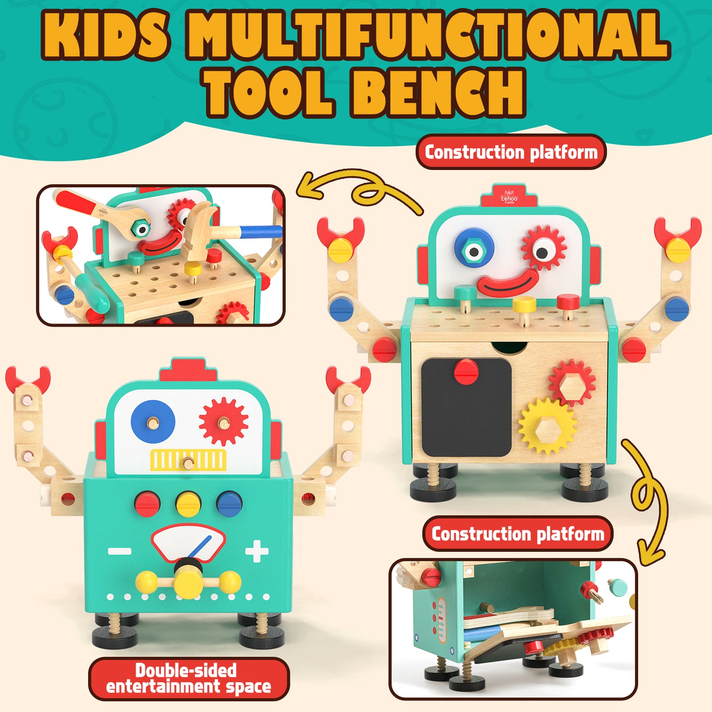 56 PCS Wooden Kids Tool Set, Toddler Tool Bench with Storage Box, Tool Set Educational Construction Toy for Toddler, STEM Montessori Toys for 2 3 4 Year Olds Boys