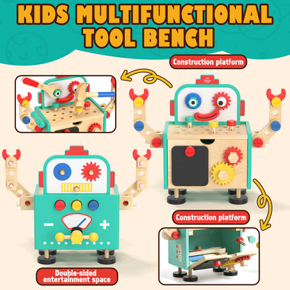 56 PCS Wooden Kids Tool Set, Toddler Tool Bench with Storage Box, Tool Set Educational Construction Toy for Toddler, STEM Montessori Toys for 2 3 4 Year Olds Boys