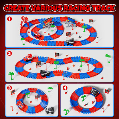 Race Car Track Set, Toy Trucks for Boys 3 6 Years, 212 PCS Flexible Race Tracks Toy with 2 Electric Race Cars, Toddler Toys Birthday Gifts for Age 3 4 5 6 Year Old Boys Girls