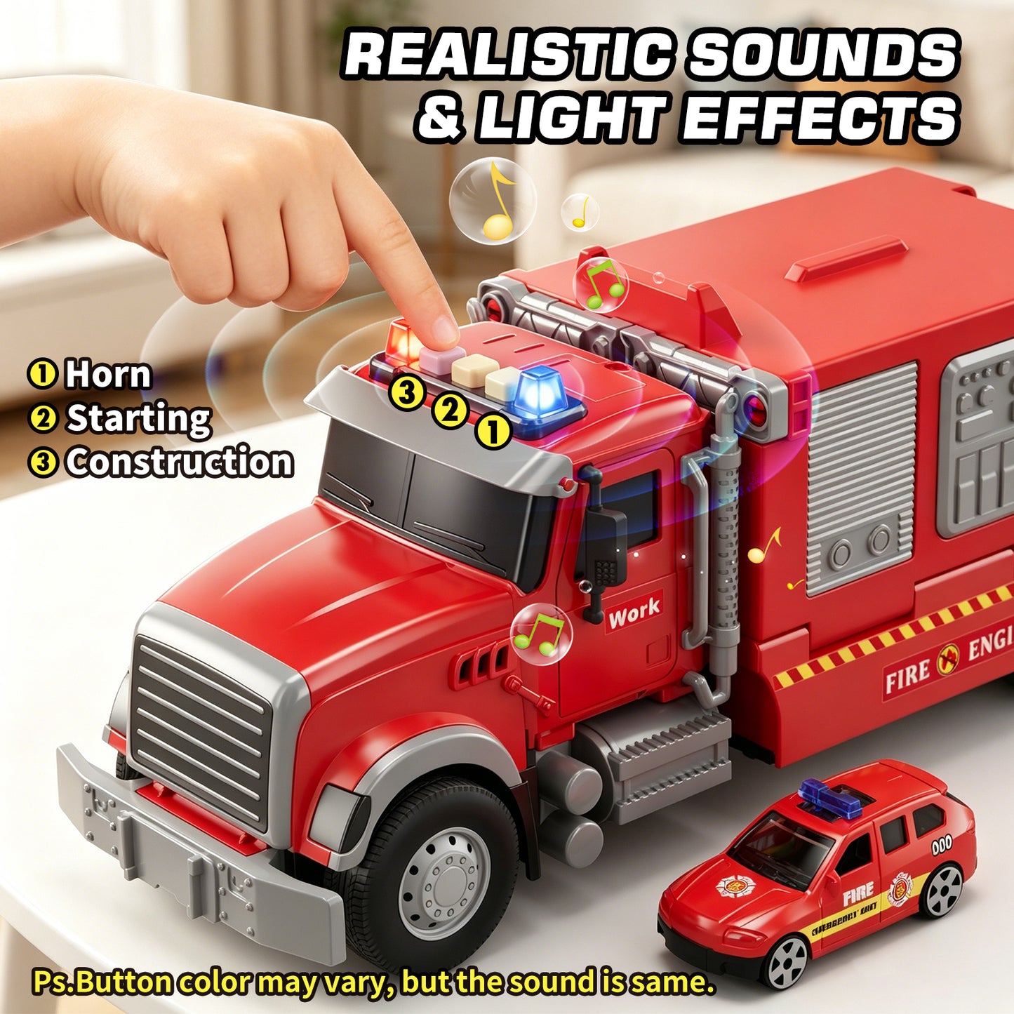 Fire Truck Toys, Toy Trucks for Boys 2-6 Years, Fire Truck Toys for Toddlers with Ejection Mode, Siren Sounds, Shooting Water, Retractable Ladder, 4 Alloy Vehicles, Best Birthday Gift for Toddle