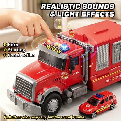 Fire Truck Toys, Toy Trucks for Boys 2-6 Years, Fire Truck Toys for Toddlers with Ejection Mode, Siren Sounds, Shooting Water, Retractable Ladder, 4 Alloy Vehicles, Best Birthday Gift for Toddle
