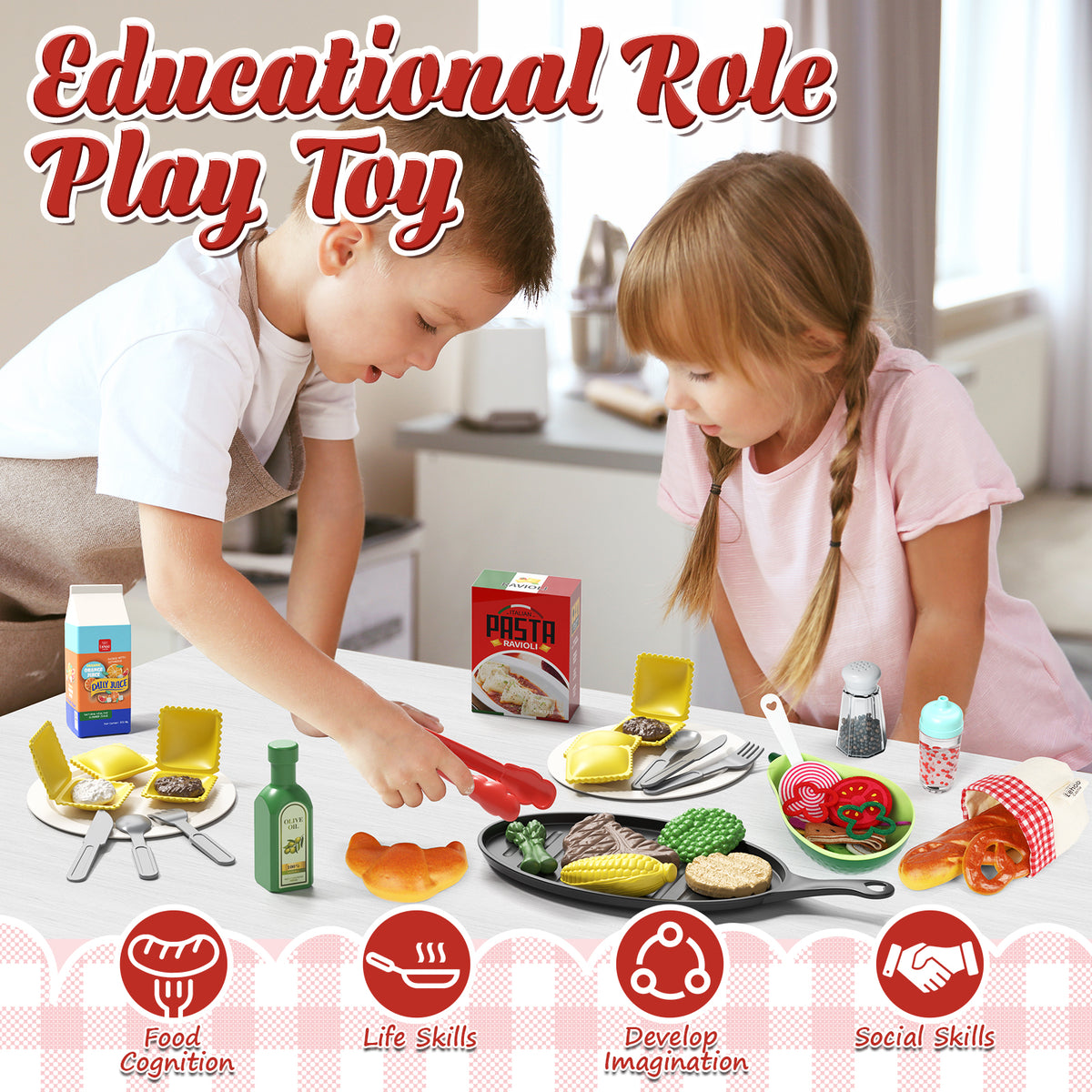 Pretend Play Food for Kids Kitchen - Cutting Toy Food with Storage Bag, Food Toys with Dumplings Steak, Fake Food with Bread Toy, Pretend Food, Play Kitchen Accessories, Boys Girls Gift