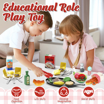 Pretend Play Food for Kids Kitchen - Cutting Toy Food with Storage Bag, Food Toys with Dumplings Steak, Fake Food with Bread Toy, Pretend Food, Play Kitchen Accessories, Boys Girls Gift