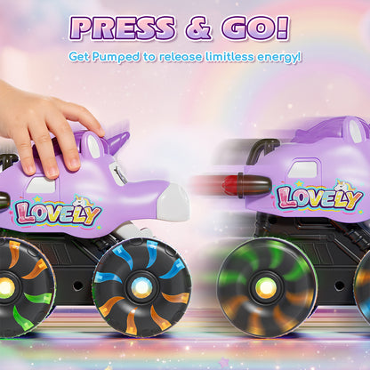 3 Pack Monster Truck Toys, Toy Truck with Flashing LED Wheels, Dinosaur Toys, Toddler Toy Car, Press & Go Cars, Toddler Toys 1-3 for Boys Birthday Gift