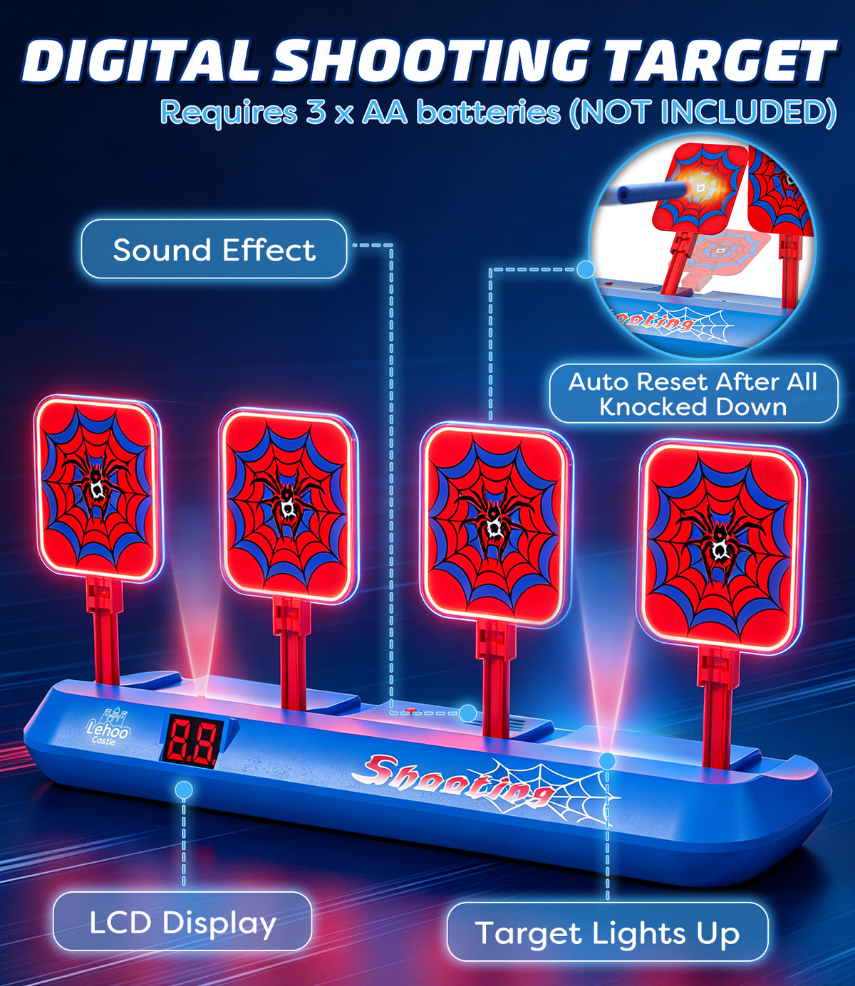 4 Electronic Digital Target, Nerf Targets for Kids to Shoot, Shooting Targets with Auto-Reset - Red