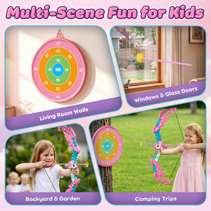 Bow and Arrow Set for Kids, Unicorn Toys for 5 Year Old Girls, LED Light Up Archery Toy Set with 10 Suction Cup Arrows, Target & Quive, Indoor and Outdoor Toys for Girls