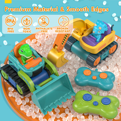 2 Pack Remote Control Car, Dinosaur RC Car Toy with Lights & Music for Toddler 2 3 4 Year Old Boy