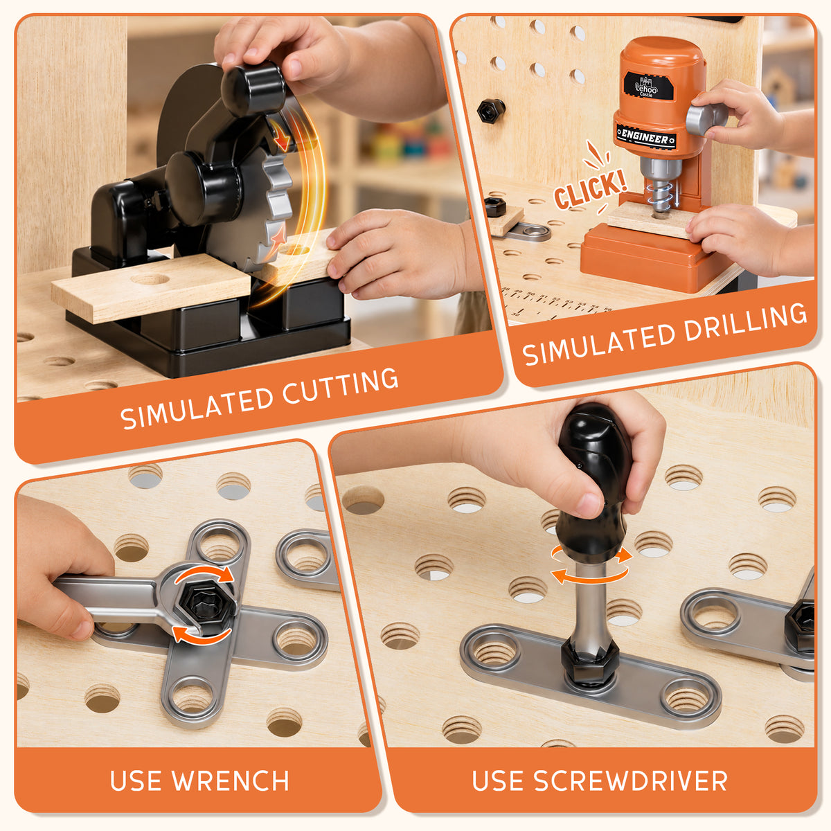 Kids Tool Bench Play Set, Wooden Kids Tool Set with Realistic Tools Electric Drill, Wrench, Screwdriver, Pretend Play Toys Construction Workbench for 3-6 Year Old Boys Girls