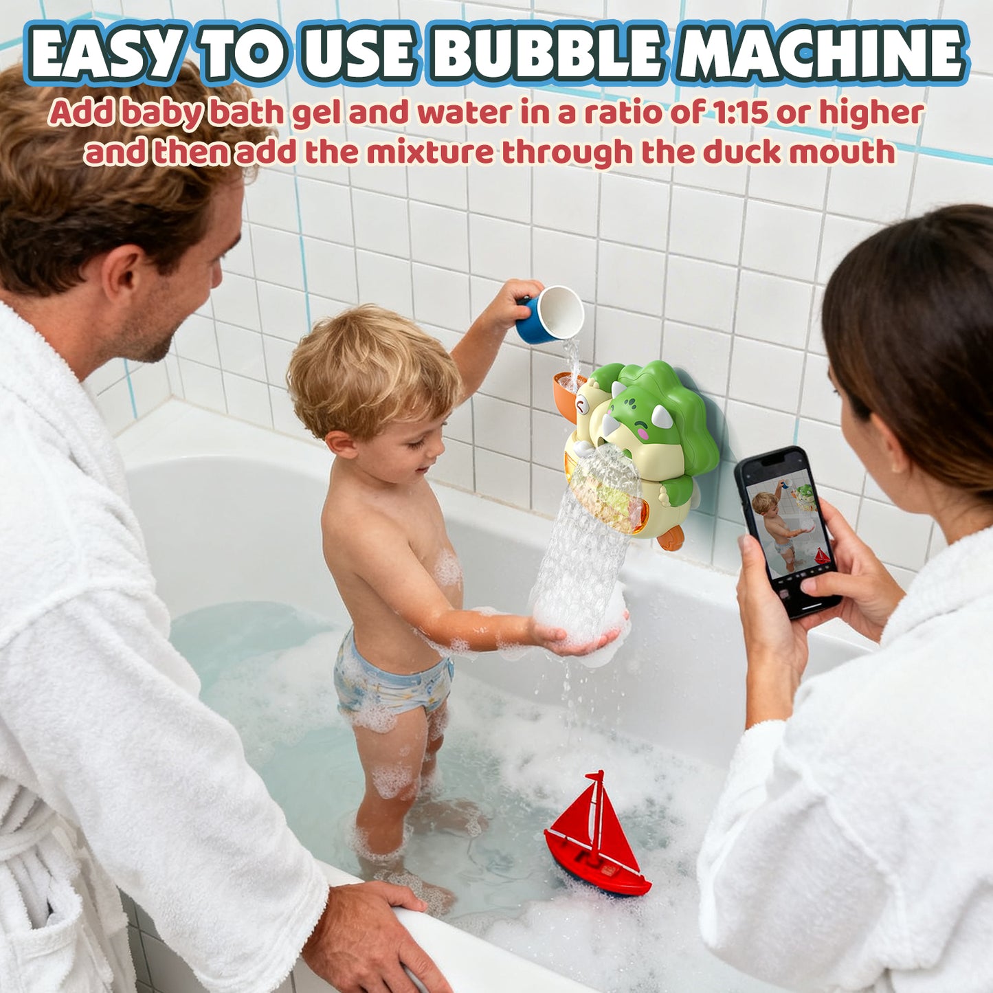 Automatic Bubble Bath Toys for Kids Age 1 2 3, Dinosaur Baby Bath Toys with Sounds and Lights, Light up Bath Bubble Machine for Bathtub Toys