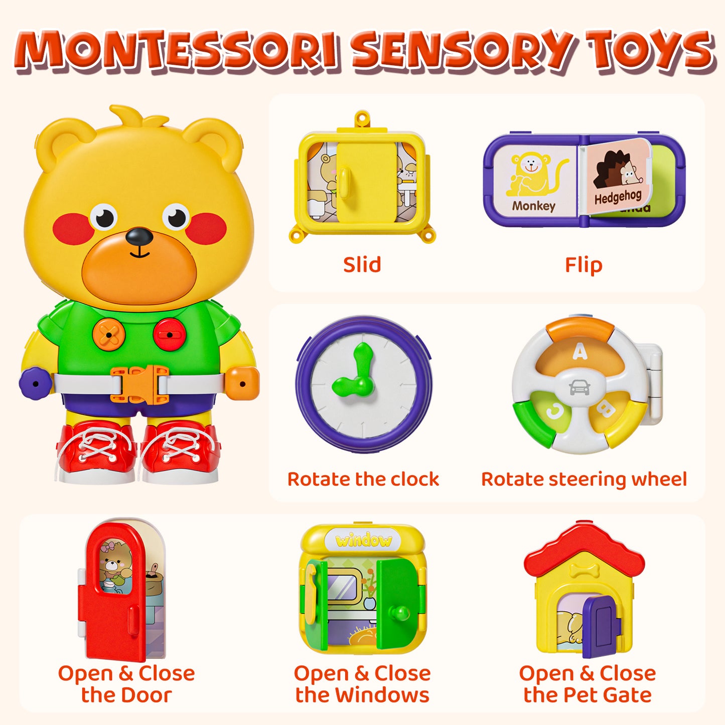 Montessori Learning Toys, Bilingual Busy Board for Toddler, Busy Board Montessori Toys for 1 Year Old, Educational Toys for Ages 1-3 Boys Girls Birthday Gifts