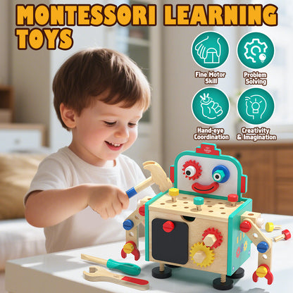 56 PCS Wooden Kids Tool Set, Toddler Tool Bench with Storage Box, Tool Set Educational Construction Toy for Toddler, STEM Montessori Toys for 2 3 4 Year Olds Boys