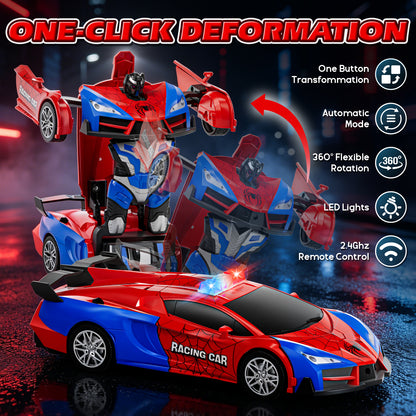 Remote Control Car - Transform Spider Car Toy, One Button Deformation to Robot with Light, 2.4Ghz Remote Control Car with 360° Rotating, Police Car Toy for 3 6 Years Boys