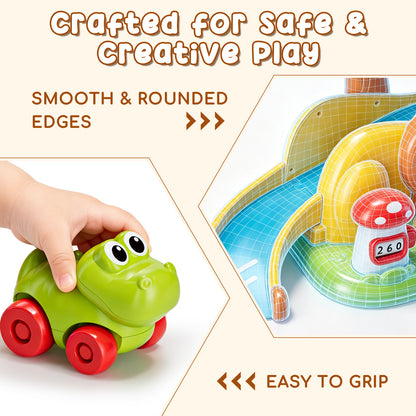 Toy for 1 Year Old, Toy Car for Boys, Lion Toy Car with Music & Light, 5 in 1 Lion Slide & Parking with 4 Mini Cars, Educational Toy for Toddler 1 2 3 Year Old Boys Girls Birthday Gift