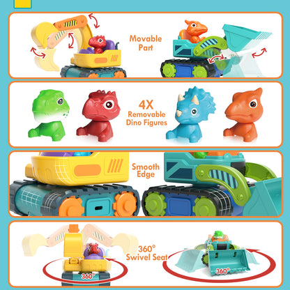2 Pack Remote Control Car, Dinosaur RC Car Toy with Lights & Music for Toddler 2 3 4 Year Old Boy