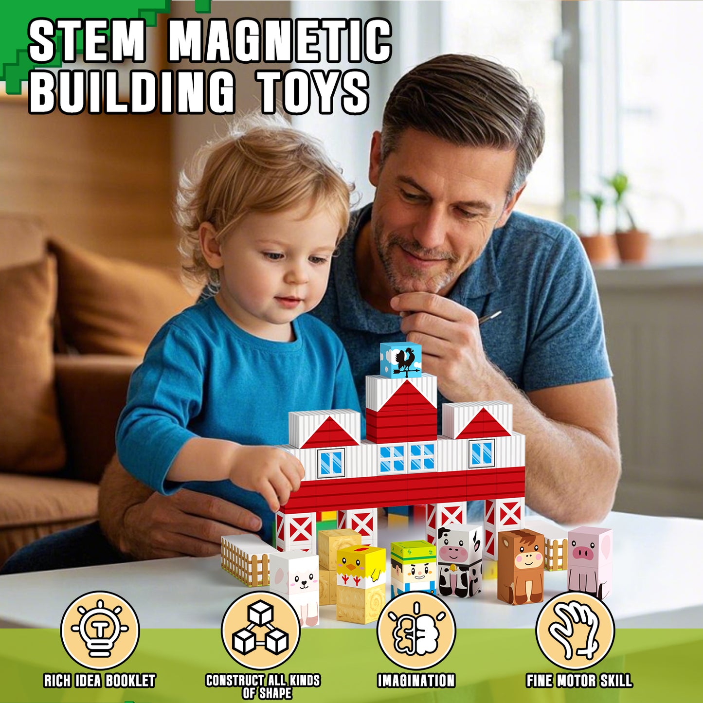 Magnetic Tiles, Farm 54PCS Magnetic Blocks, Magnetic Construction Toys for Toddler, Montessori Learning Toy for 3-6 Year Old Kids, Education Toys for Boys Girls