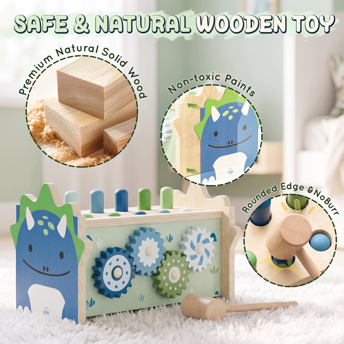 Montessori Toys for 1 Year Old, Wooden Montessori Learning Toys for Toddler, Hammering Pounding Toy with Xylophone, Dinosaur Toys, Wood Preschool Learning Fine Motor Skills Game