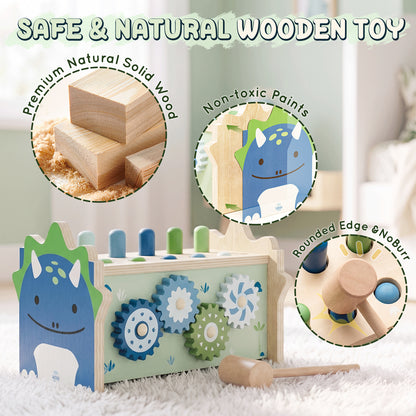 Montessori Toys for 1 Year Old, Wooden Montessori Learning Toys for Toddler, Hammering Pounding Toy with Xylophone, Dinosaur Toys, Wood Preschool Learning Fine Motor Skills Game