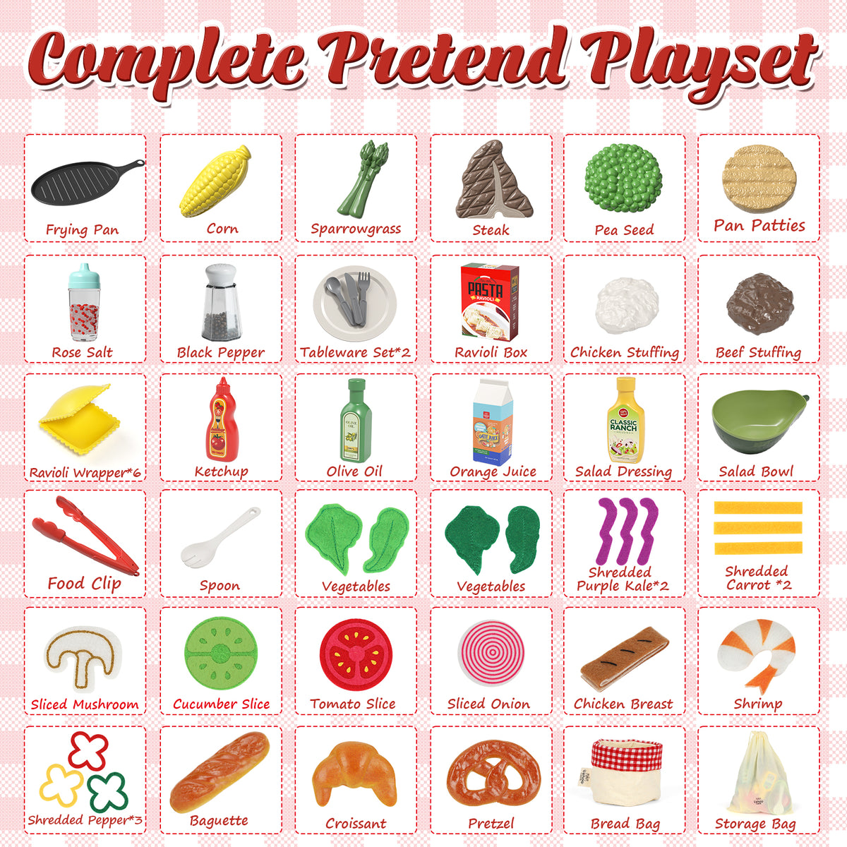 Pretend Play Food for Kids Kitchen - Cutting Toy Food with Storage Bag, Food Toys with Dumplings Steak, Fake Food with Bread Toy, Pretend Food, Play Kitchen Accessories, Boys Girls Gift