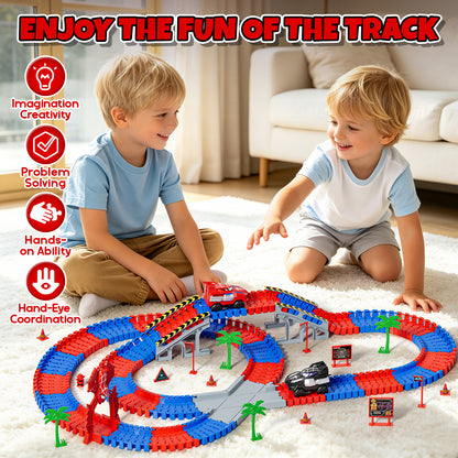 Race Car Track Set, Toy Trucks for Boys 3 6 Years, 212 PCS Flexible Race Tracks Toy with 2 Electric Race Cars, Toddler Toys Birthday Gifts for Age 3 4 5 6 Year Old Boys Girls