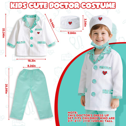 Doctor Costume Set for Kids, Pretend Play Doctor Dress up Clothes with Medical Accessories, Kids Doctor Costume Set Toy for Age 3-6 Boys Girls - Green