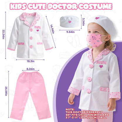Doctor Costume Set for Kids, Pretend Play Doctor Dress up Clothes with Medical Accessories, Kids Doctor Costume Set Toy for Age 3 4 5 6 Boys Girls - Pink